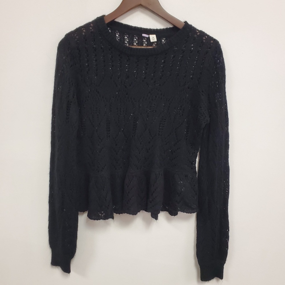 Womens Open Knit Peplum Whimsigoth Fairy‎ Grunge Sweater Size M Witchy Gothic
